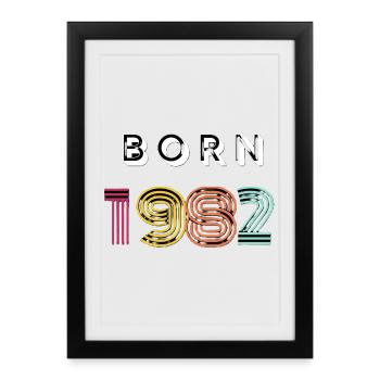 Né en 1992 Neon Retro Typo - Affiche encadrée (27 × 37 cm) - noir - Devant