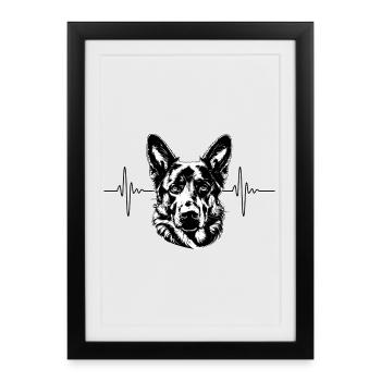 Conception de battements de cœur de berger allemand pour les fans de chiens - Affiche encadrée (27 × 37 cm) - noir - Devant
