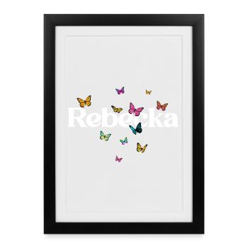 Beau prénom de fille avec des papillons REBECKA - Affiche encadrée (27 × 37 cm) - noir - Devant