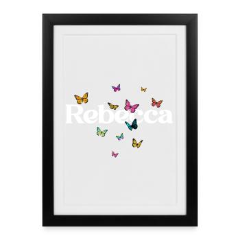 Beau prénom de fille avec des papillons REBECCA - Affiche encadrée (27 × 37 cm) - noir - Devant