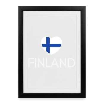 Cœur avec drapeau finlandais, j’aime la Finlande - Affiche encadrée (27 × 37 cm) - noir - Devant