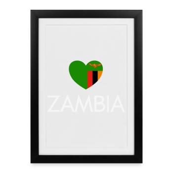 Cœur avec drapeau zambien, j’aime la Zambie - Affiche encadrée (27 × 37 cm) - noir - Devant