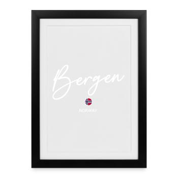 Bergen - Lettrage du drapeau de la Norvège - Norge - Norwegen - Affiche encadrée (27 × 37 cm) - noir - Devant
