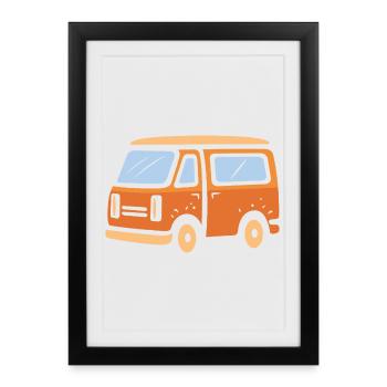Illustration de dessin animé de camping-car rétro - Affiche encadrée (27 × 37 cm) - noir - Devant