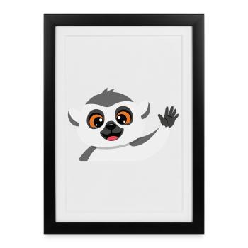 Winkender Lemur Freund - Gerahmtes Poster (27 × 37 cm) - Schwarz - Vorne