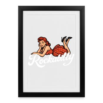 Rockabilly Pin-Up Femme Années 50 Allongé Jupon Rouge - Affiche encadrée (27 × 37 cm) - noir - Devant