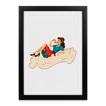 Rockabilly Femme Années 50 Allongé Jupon Cadeau - Affiche encadrée (27 × 37 cm) - noir - Devant