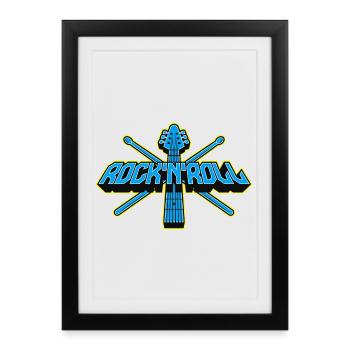 Rock'n'Roll Guitar and Drumsticks 3D Logo - Framed poster (27 × 37 cm) - black - Front