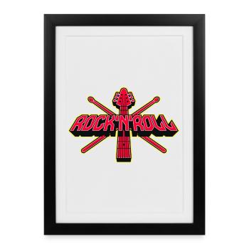 Rock 'N' Roll Guitar and Drumsticks Emblem - Framed poster (27 × 37 cm) - black - Front