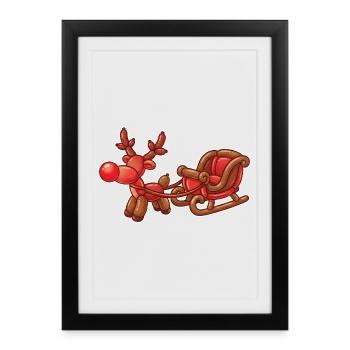 Noël d’animaux en ballon avec traîneau - Affiche encadrée (27 × 37 cm) - noir - Devant