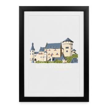 Illustration du château de Stolberg, dessin à la main - Affiche encadrée (27 × 37 cm) - noir - Devant