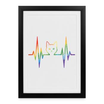 Chat arc-en-ciel avec une ligne cardiaque pulsée - Affiche encadrée (27 × 37 cm) - noir - Devant