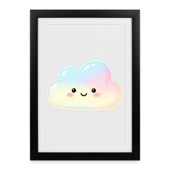 Pastel Cloud with Cute Face Sleep Cloud - Framed poster (27 × 37 cm) - black - Front