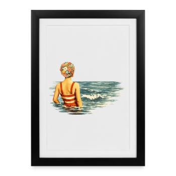 Surreal Vintage Motif – Woman in the Sea - Framed poster (27 × 37 cm) - black - Front