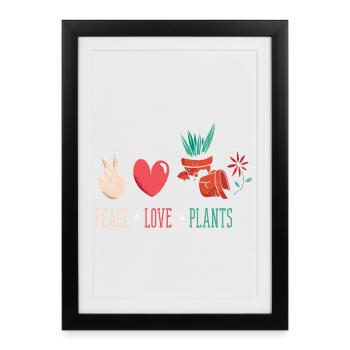 Amateur des plantes Paix Amour Plantes Fleurs succulentes - Affiche encadrée (27 × 37 cm) - noir - Devant