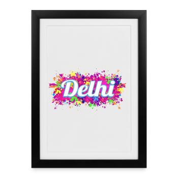Souvenir de design aux couleurs colorées de Delhi en Inde - Affiche encadrée (27 × 37 cm) - noir - Devant