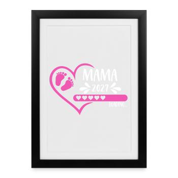 Maman 2027 chargement cœur bébé pieds rose rose fille - Affiche encadrée (27 × 37 cm) - noir - Devant