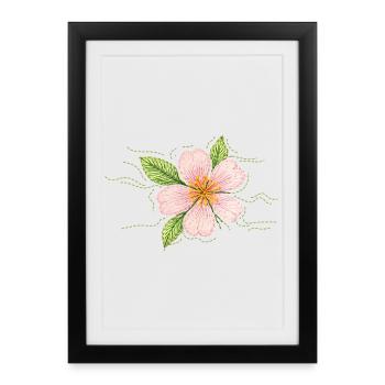Fleur de cerisier dans un style broderie - Affiche encadrée (27 × 37 cm) - noir - Devant