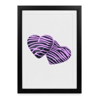 Pink Hearts on Black - Framed poster (27 × 37 cm) - black - Front