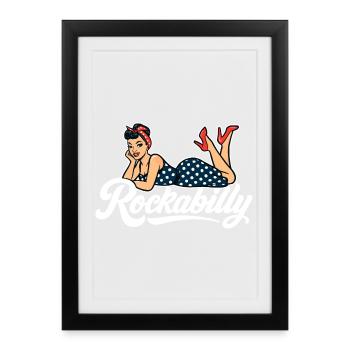 Pin-Up Rockabilly : Femme vintage en robe jupon - Affiche encadrée (27 × 37 cm) - noir - Devant