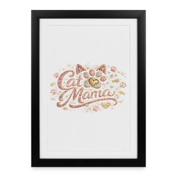 Cat Mama Rose Gold Glitter - Rhinestones & Diamonds C - Framed poster (27 × 37 cm) - black - Front