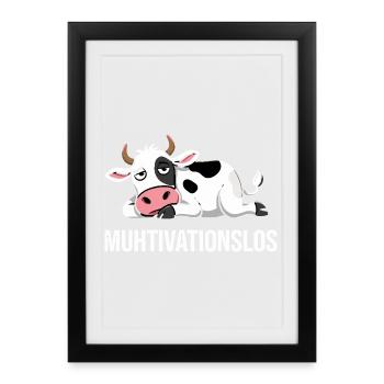 Muhtvations Funny Lazy Cow Saying for Office - Framed poster (27 × 37 cm) - black - Front