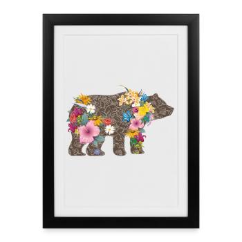 Un ours avec des fleurs - Affiche encadrée (27 × 37 cm) - noir - Devant