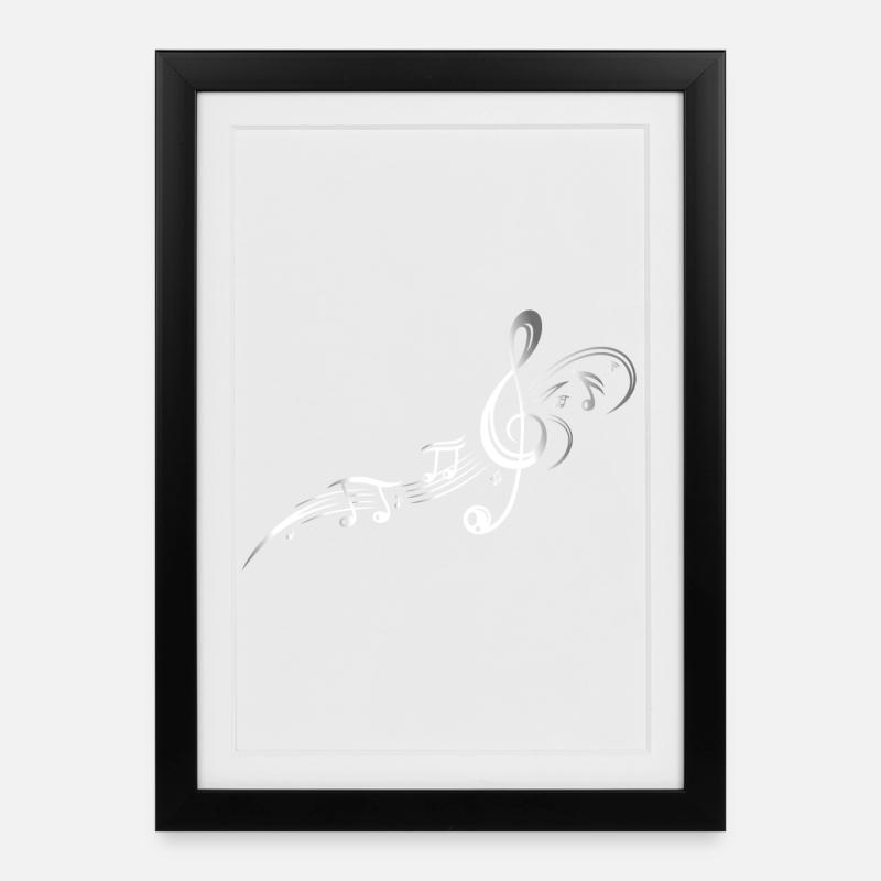 Musique, clef, étoiles et notes de musique. - Affiche encadrée (27 × 37 cm) - noir