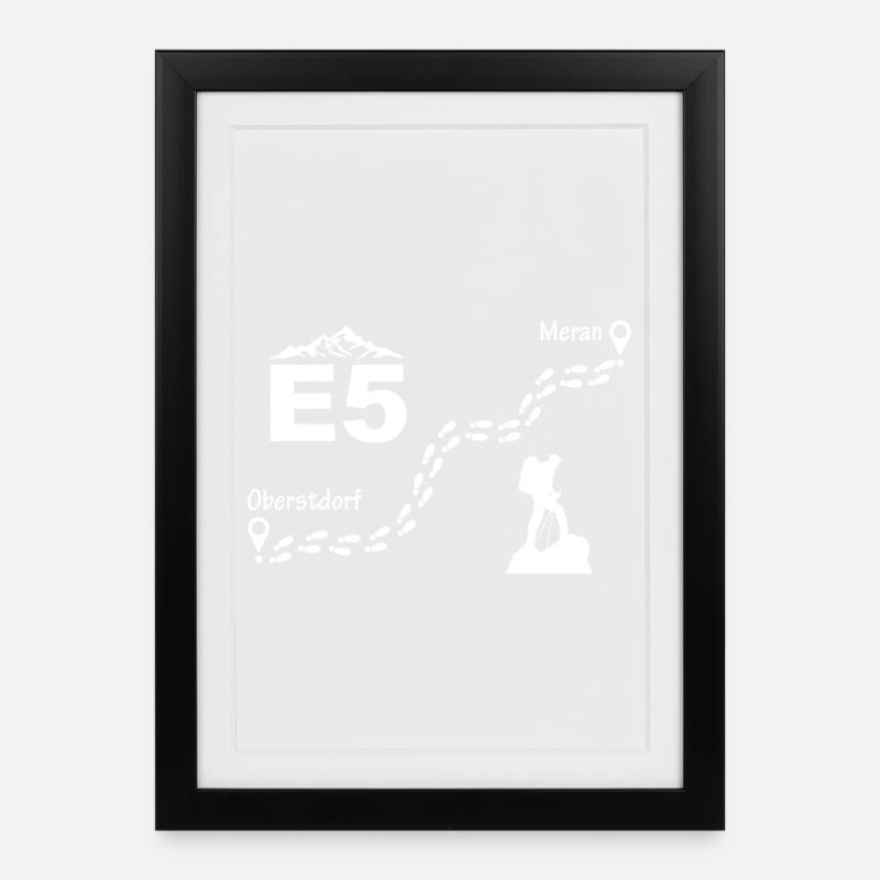 E5 Alpenüberquerung - Gerahmtes Poster (27 × 37 cm) - Schwarz