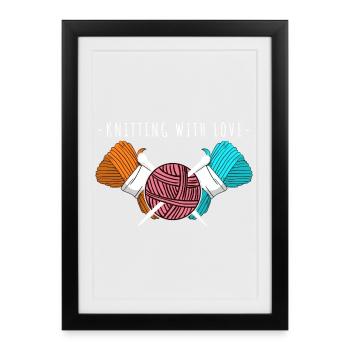Tricoter avec amour – Art de la laine et des aiguilles - Affiche encadrée (27 × 37 cm) - noir - Devant