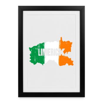 | du comté de Limerick, Irlande Contour de la carte du drapeau - Affiche encadrée (27 × 37 cm) - noir - Devant