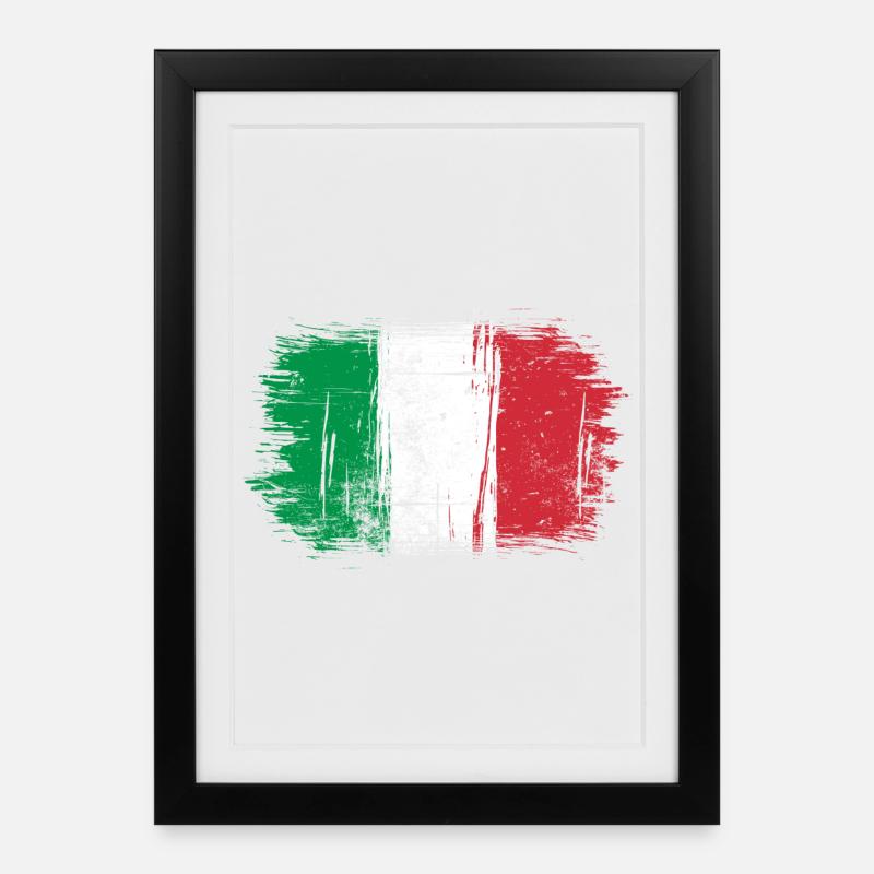 Drapeau italien coups de pinceau - Affiche encadrée (27 × 37 cm) - noir