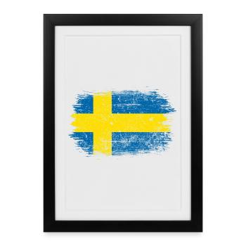 Drapeau suédois du Brush - Affiche encadrée (27 × 37 cm) - noir - Devant