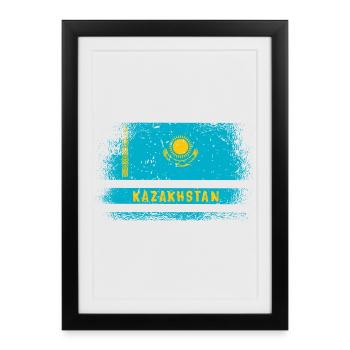 Design de drapeau vintage du Kazakhstan - Affiche encadrée (27 × 37 cm) - noir - Devant