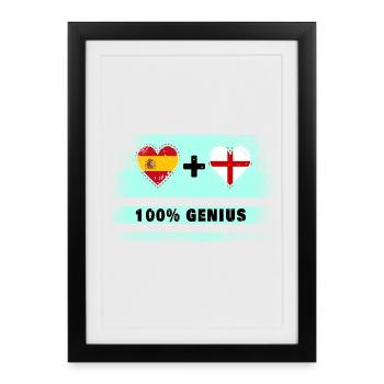 Spanien und England Flagge 100% genial - Gerahmtes Poster (27 × 37 cm) - Schwarz - Vorne