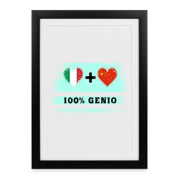 Italie et Chine 100% drapeau de génie - Affiche encadrée (27 × 37 cm) - noir - Devant