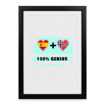 Spain and Norway flag 100% genius - Framed poster (27 × 37 cm) - black - Front