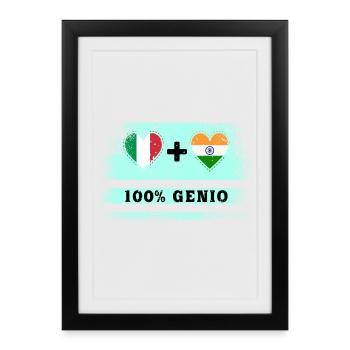 Drapeau de l’Italie et de l’Inde 100 % Genius - Affiche encadrée (27 × 37 cm) - noir - Devant