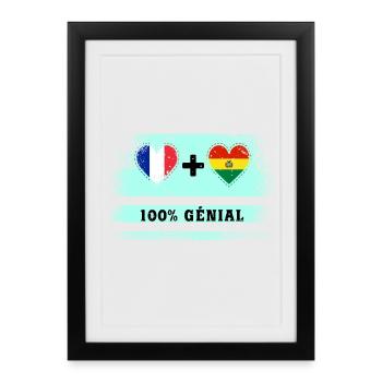 Drapeau France et Bolivie 100% génial - Affiche encadrée (27 × 37 cm) - noir - Devant