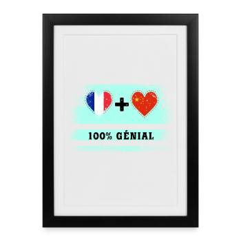 Drapeau France et Chine 100% génial - Affiche encadrée (27 × 37 cm) - noir - Devant