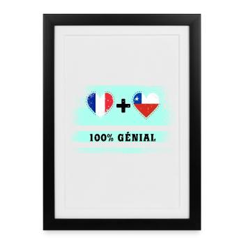 Drapeau France et Chili 100% génial - Affiche encadrée (27 × 37 cm) - noir - Devant