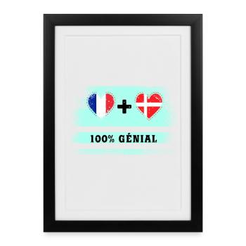 Flag France and Denmark 100% awesome - Framed poster (27 × 37 cm) - black - Front