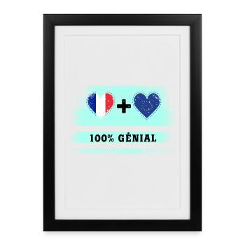 Drapeau France et Europe 100% génial - Affiche encadrée (27 × 37 cm) - noir - Devant