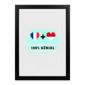 Drapeau France et Indonésie 100% génial - Affiche encadrée (27 × 37 cm) - noir - Devant