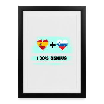L’Espagne et la Slovénie 100% drapeau génie - Affiche encadrée (27 × 37 cm) - noir - Devant
