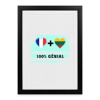 Drapeau France et Lituanie 100% génial - Affiche encadrée (27 × 37 cm) - noir - Devant