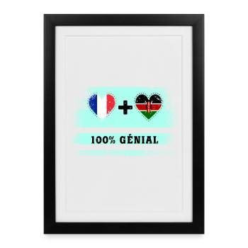 Drapeau France et Kenya 100% génial - Affiche encadrée (27 × 37 cm) - noir - Devant