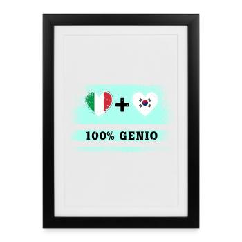 Italie et Corée du Sud 100% drapeau brillant - Affiche encadrée (27 × 37 cm) - noir - Devant
