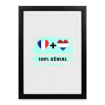 Drapeau France et Pays-Bas 100% génial - Affiche encadrée (27 × 37 cm) - noir - Devant