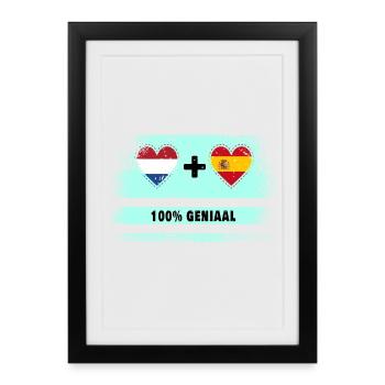 Espagne et Pays-Bas 100% Genius flag - Affiche encadrée (27 × 37 cm) - noir - Devant